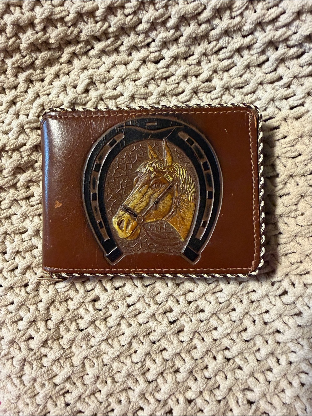 Vintage Leather Bifold Wallet with Horse & Horseshoe Embossing